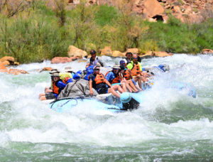 Boat in Grand Canyon rapid.