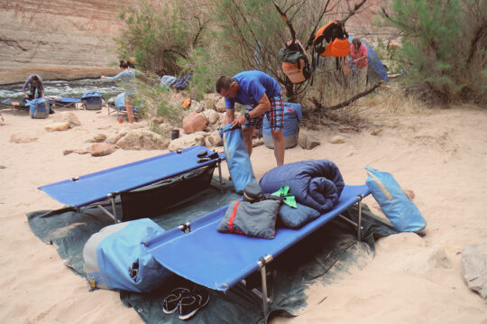 Person surrounded by provided equipment
