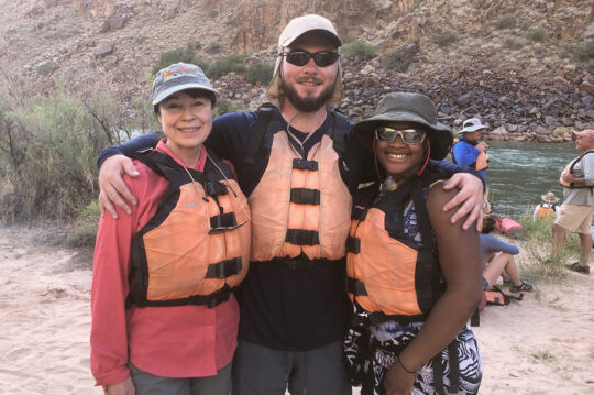 People wearing river clothes