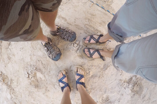 Different styles of river sandals