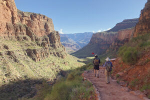 People hiking on Bright Angel Trail.