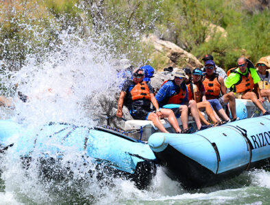 Motor boat in a rapid