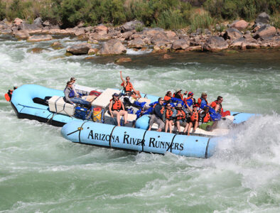 Motor boat in a rapid