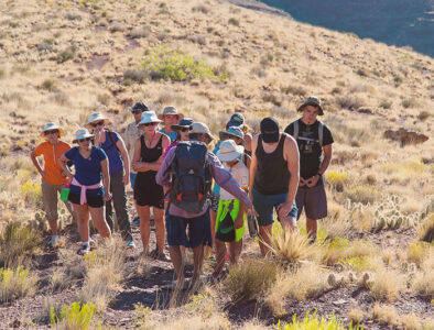 Guide talking about a plant while on a hike.