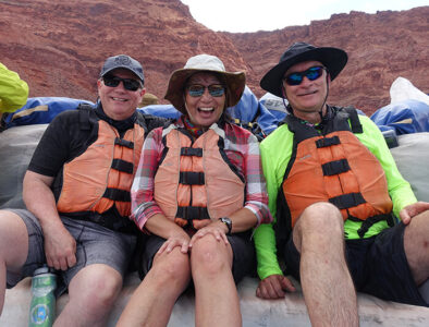 Guests wearing river clothes