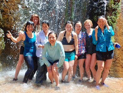 Guests wearing river clothes