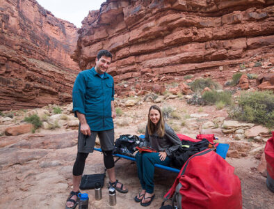 Guests wearing river clothes