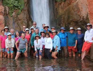 Guests wearing river clothes