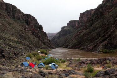 Overview of a Grand Canyon rafting camp