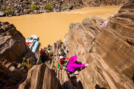Hiking a difficult section at Clear Creek