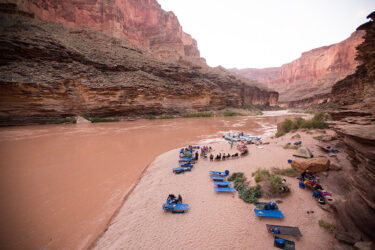 Overview of a Grand Canyon rafting camp