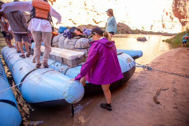 Stepping up onto a motor boat