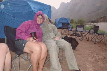 Happy guests in the rain