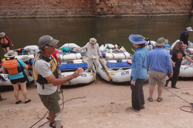 Getting off oar rafts