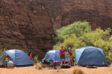 Raining in camp with tents