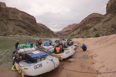 Steep beach near oar rafts